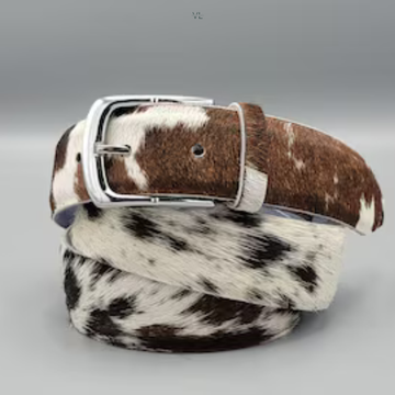 Hair-on Cowhide Leather Belt Brown
