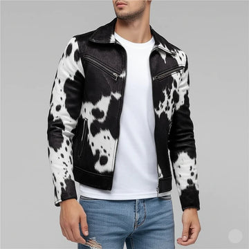 Men Cowhide Bomber Jacket– Genuine Hair On Leather