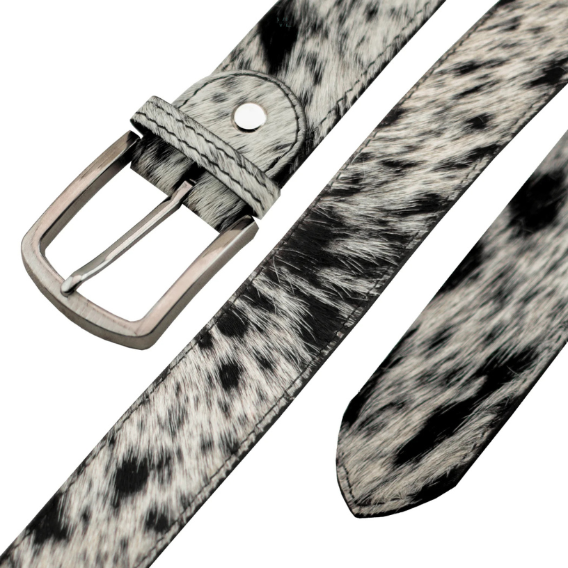 Hair-on Cowhide Leather Belt Black