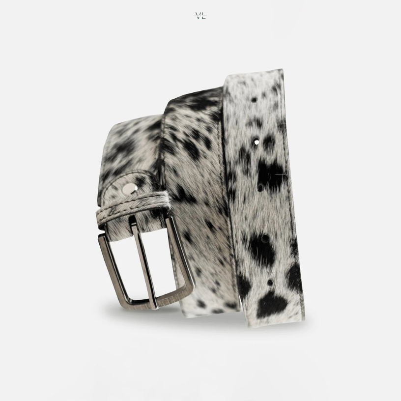 Hair-on Cowhide Leather Belt Black