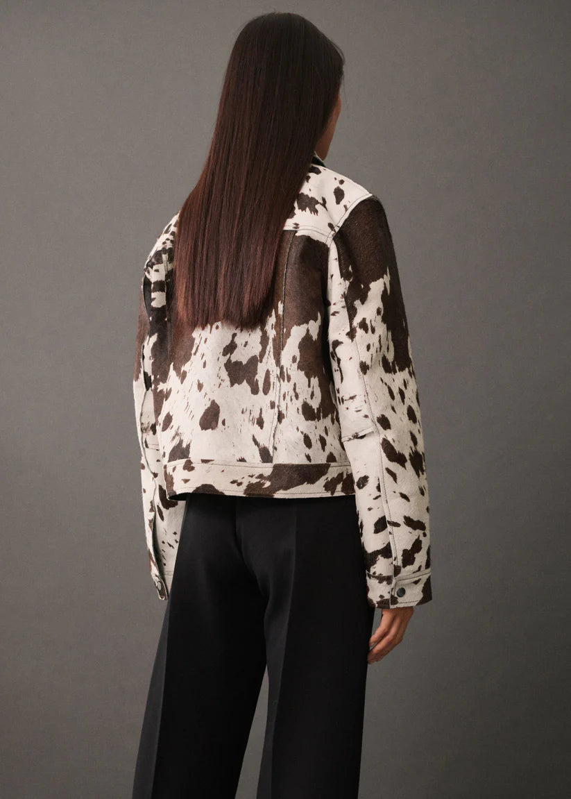 White and Cream Modernist Cow Hide Leather Jacket (women)